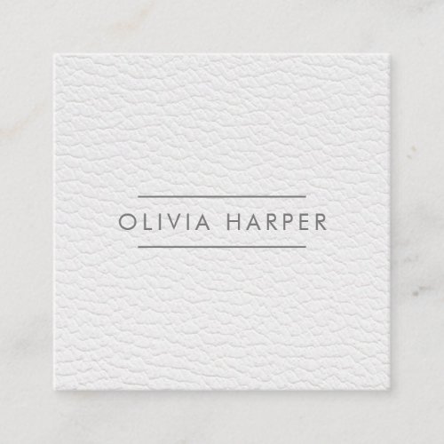 White Chic  Minimal Leather Look Square Business Card