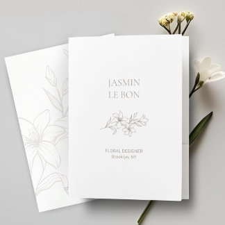 White | Chic Minimalist Floral Pocket Folder