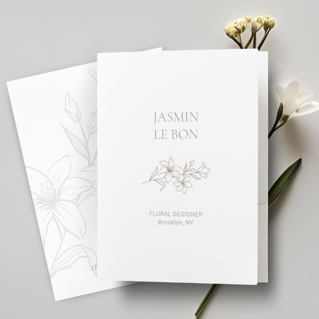 White | Chic Minimalist Floral  Pocket Folder (Creator Uploaded)