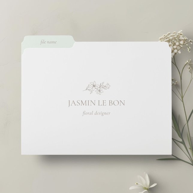 White | Chic Mint Minimalist Floral  File Folder (Creator Uploaded)