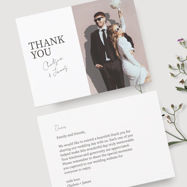 White | Chic Modern Flat Wedding Thank You Card (Creator Uploaded)