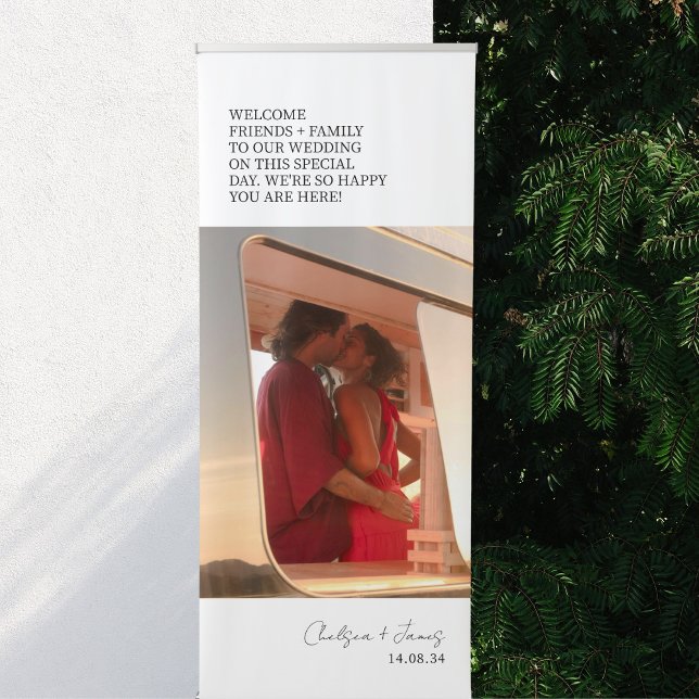 White | Chic Modern Wedding Welcome Photo  Retractable Banner (Creator Uploaded)