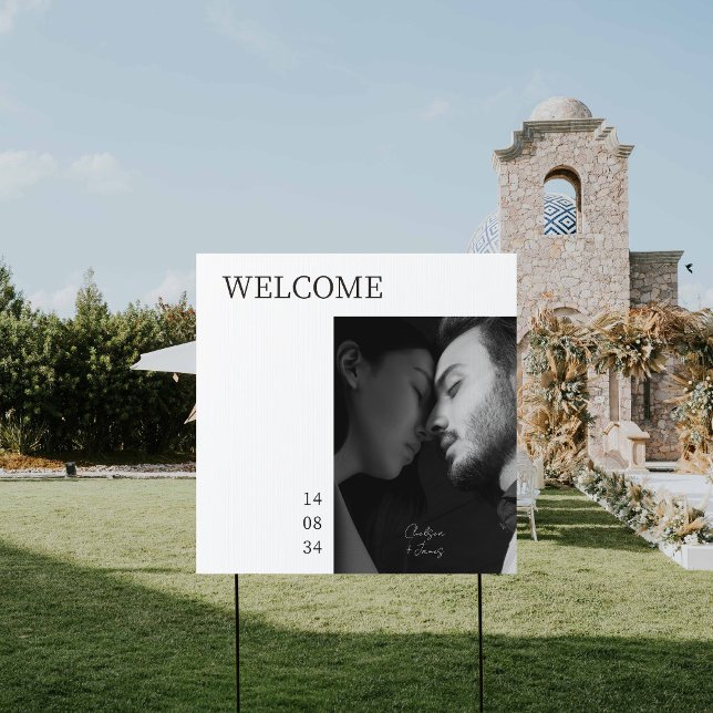 White | Chic Modern Wedding Welcome Photo  Sign (Creator Uploaded)