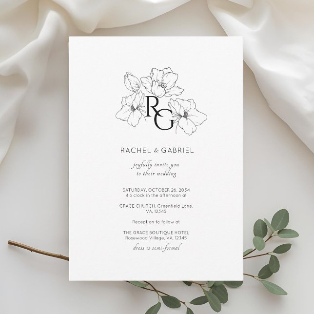 White | Chic Monogram Wedding Invitation Card (Creator Uploaded)