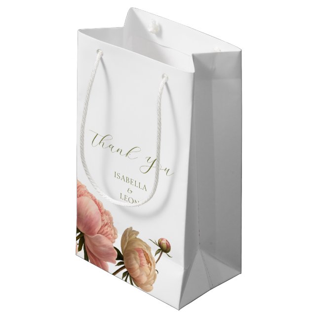 White | Chic Rose Wedding Wedding Small Gift Bag (Front Angled)