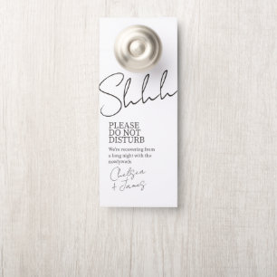 White Chic Script Minimalist Wedding Door Hanger