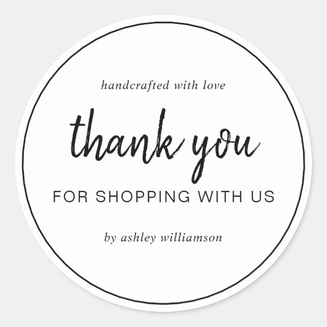White Chic Script Thank You For Shopping Classic Round Sticker (Front)