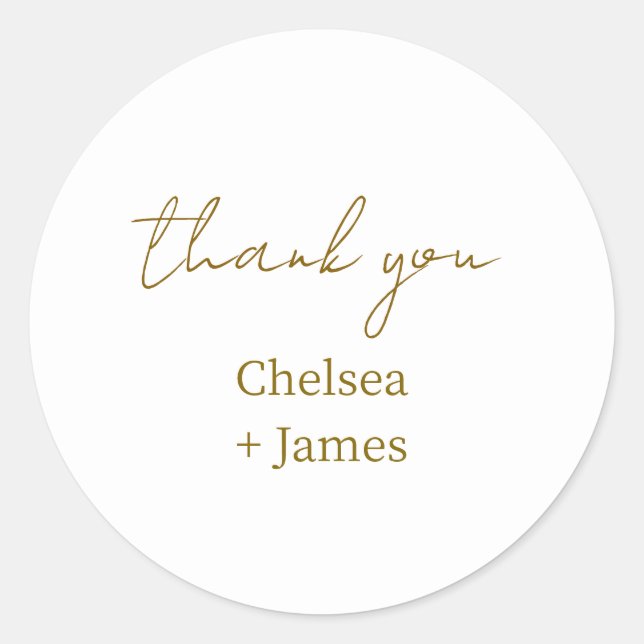 White | Chic Simple Script Thank You Wedding Classic Round Sticker (Front)