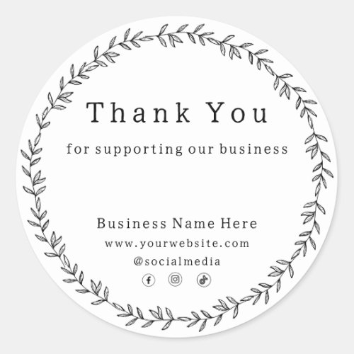 White Chic Whimsical Business Thank You Homemade  Classic Round Sticker