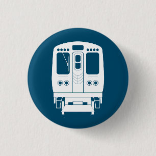White Chicago “L” Profile on Blue Background Button