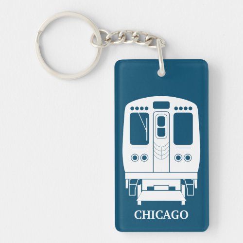 White Chicago L Profile on Blue Background Keychain