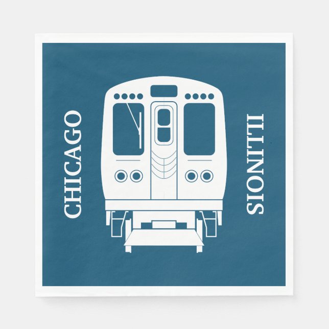 White Chicago “L” Profile on Blue Background Napkins (Front)