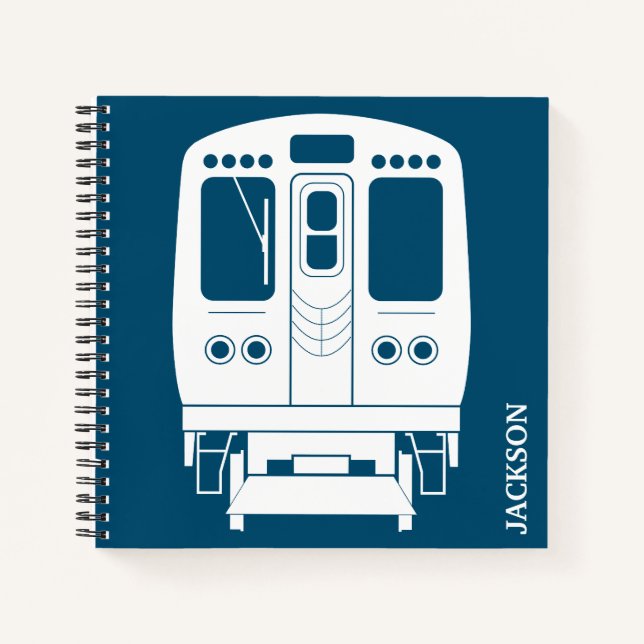 White Chicago “L” Profile on Blue Background Notebook (Front)