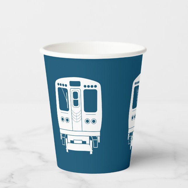 White Chicago “L” Profile on Blue Background Paper Cups (Front)
