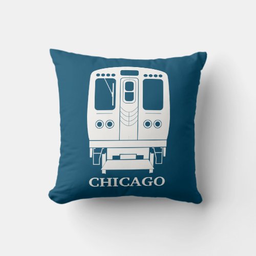 White Chicago L Profile on Blue Background Throw Pillow