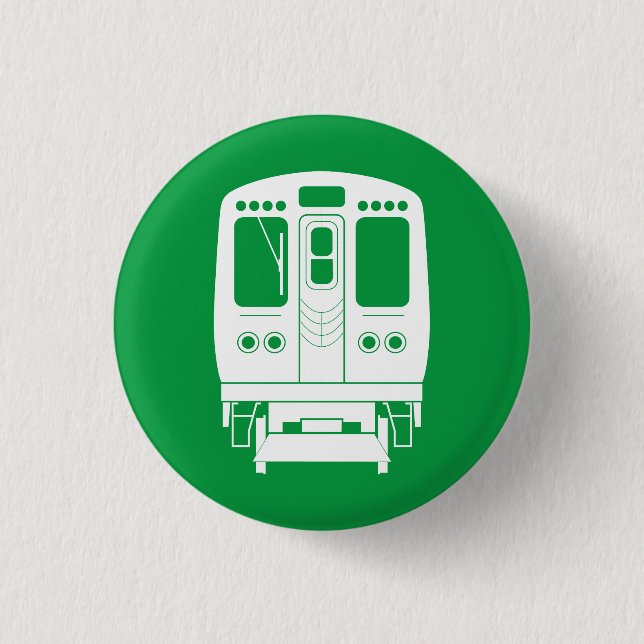White Chicago “L” Profile on Green Background Button (Front)