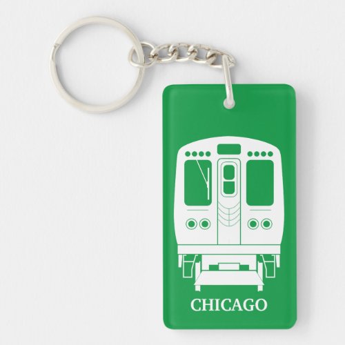 White Chicago L Profile on Green Background Keychain