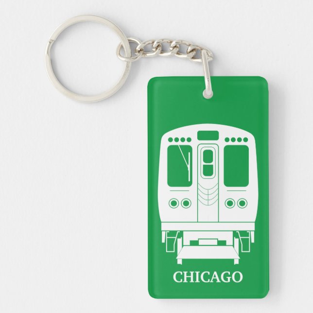 White Chicago “L” Profile on Green Background Keychain (Front)