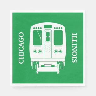 White Chicago “L” Profile on Green Background Napkins