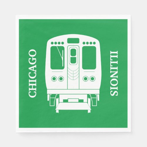 White Chicago L Profile on Green Background Napkins
