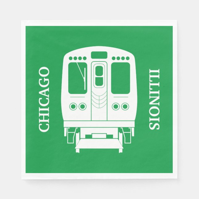 White Chicago “L” Profile on Green Background Napkins (Front)
