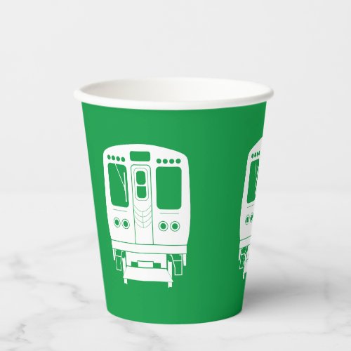White Chicago L Profile on Green Background Paper Cups