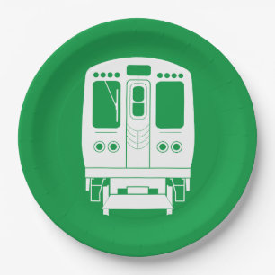 White Chicago “L” Profile on Green Background Paper Plates