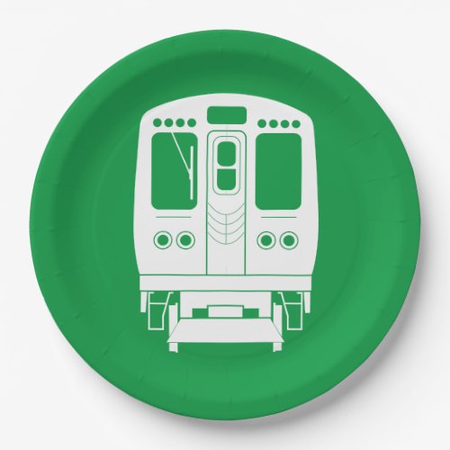 White Chicago L Profile on Green Background Paper Plates