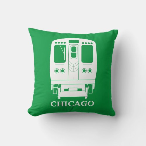 White Chicago L Profile on Green Background Throw Pillow