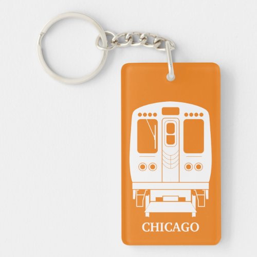 White Chicago L Profile on Orange Background Keychain