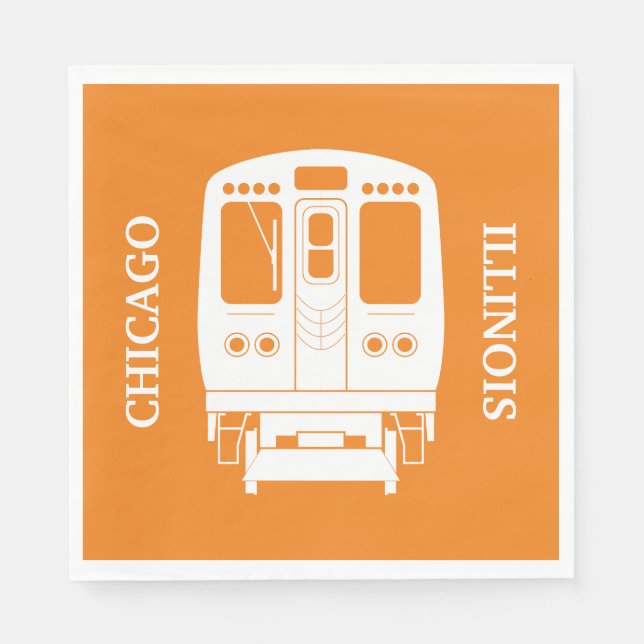 White Chicago “L” Profile on Orange Background Napkins (Front)