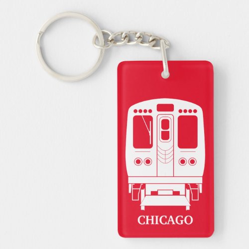 White Chicago L Profile on Red Background Keychain