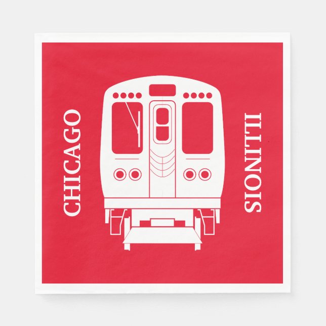 White Chicago “L” Profile on Red Background Napkins (Front)
