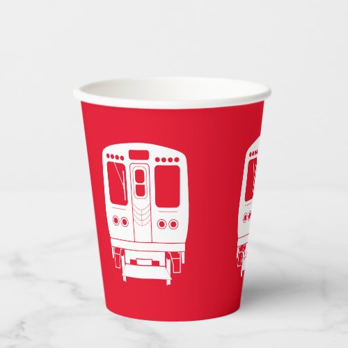 White Chicago L Profile on Red Background Paper Cups