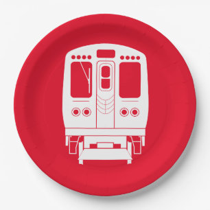 White Chicago “L” Profile on Red Background Paper Plates