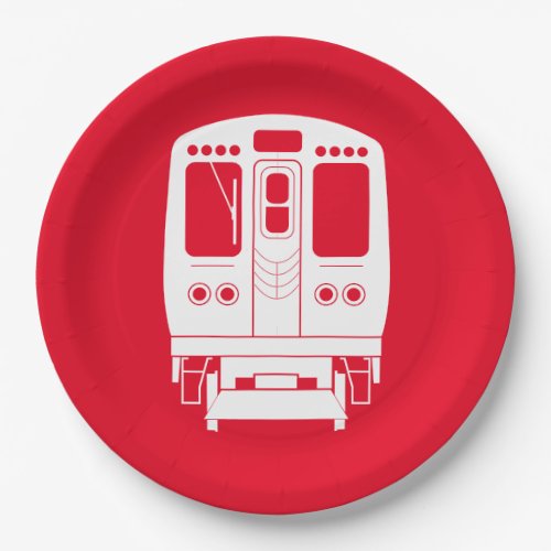 White Chicago L Profile on Red Background Paper Plates