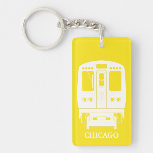 White Chicago L Profile on Yellow Background Keychain