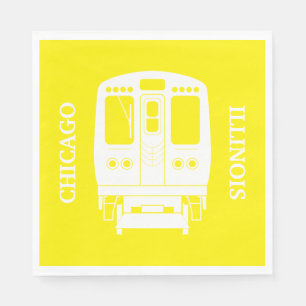 White Chicago “L” Profile on Yellow Background Napkins