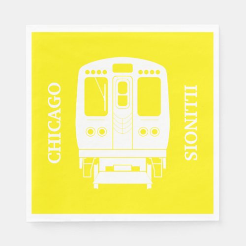 White Chicago L Profile on Yellow Background Napkins