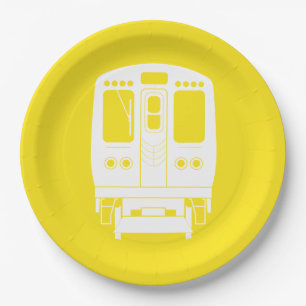 White Chicago “L” Profile on Yellow Background Paper Plates