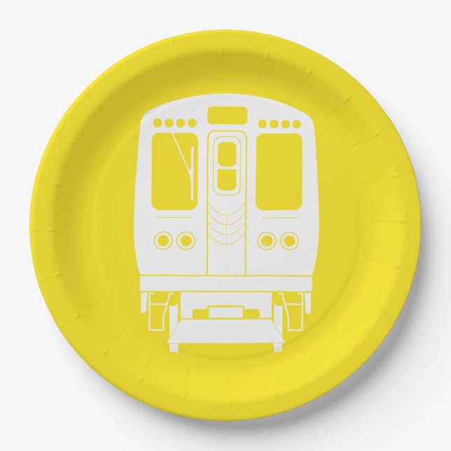 White Chicago “L” Profile on Yellow Background Paper Plates (Front)