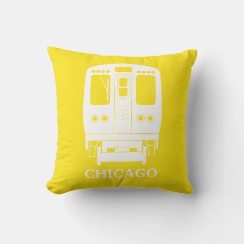 White Chicago L Profile on Yellow Background Throw Pillow