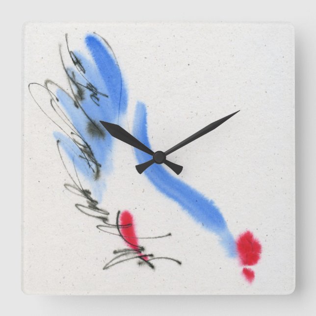 White chicken. Calligraphy and watercolor Square Wall Clock (Front)