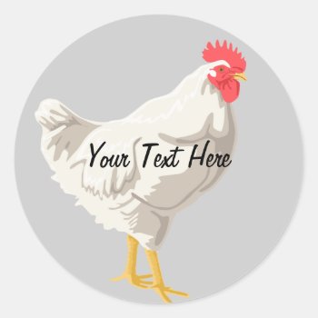 White Chicken Classic Round Sticker by Customizables at Zazzle