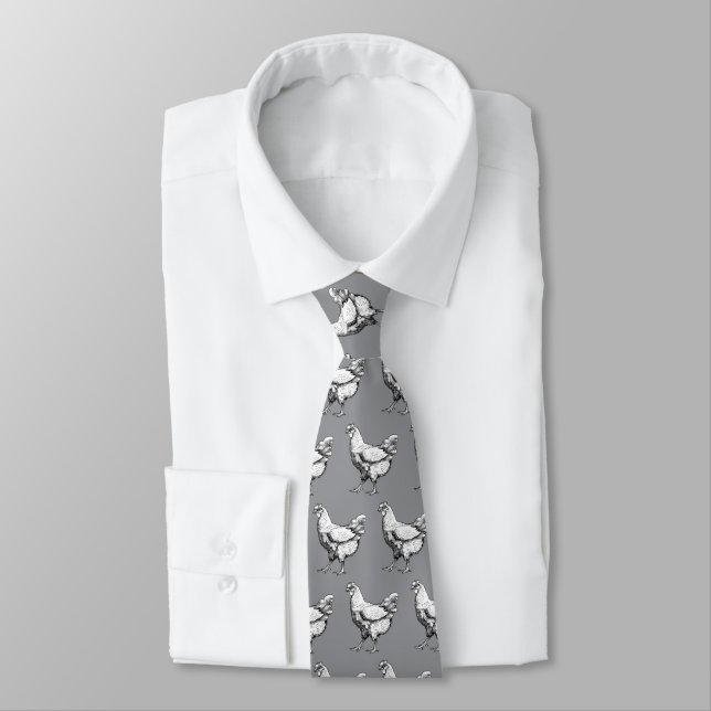 White chicken drawing  neck tie (Tied)