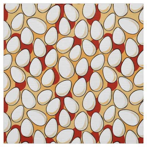 White Chicken Eggs Over Red an Brown Farm Country Fabric