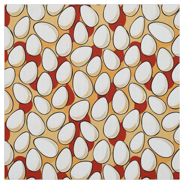 White Chicken Eggs Over Red an Brown Farm Country Fabric (Swatch)