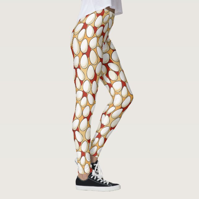 White Chicken Eggs Over Red an Brown Farm Country Leggings (Right)