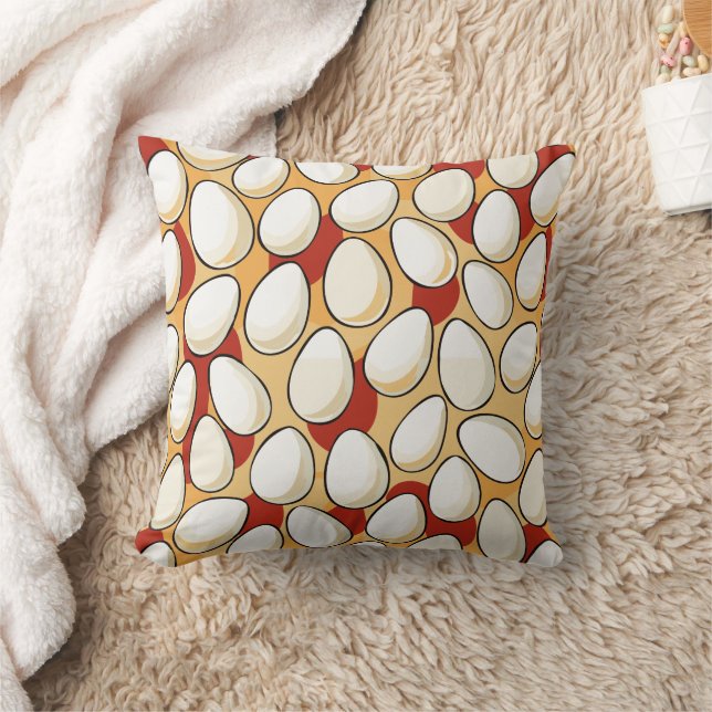 White Chicken Eggs Over Red an Brown Farm Country Throw Pillow (Blanket)