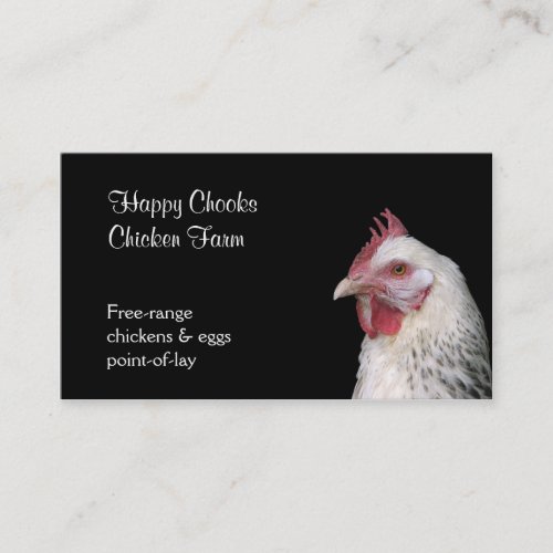 White chicken on black background business card